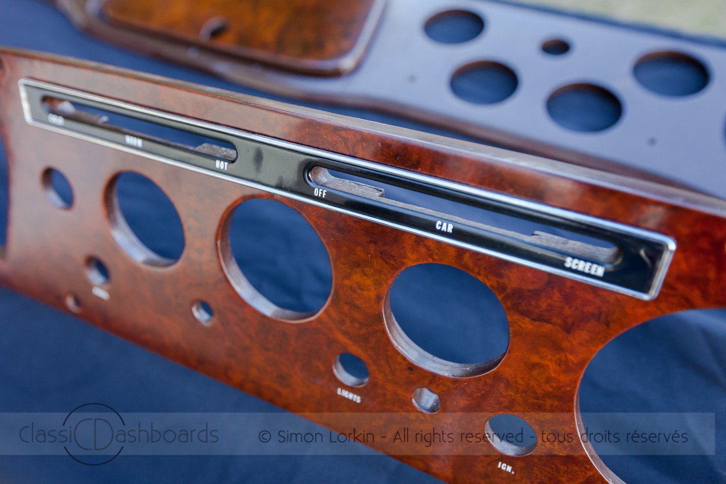 Wooden dashboard restoration with replacement lettering © Simon Lorkin