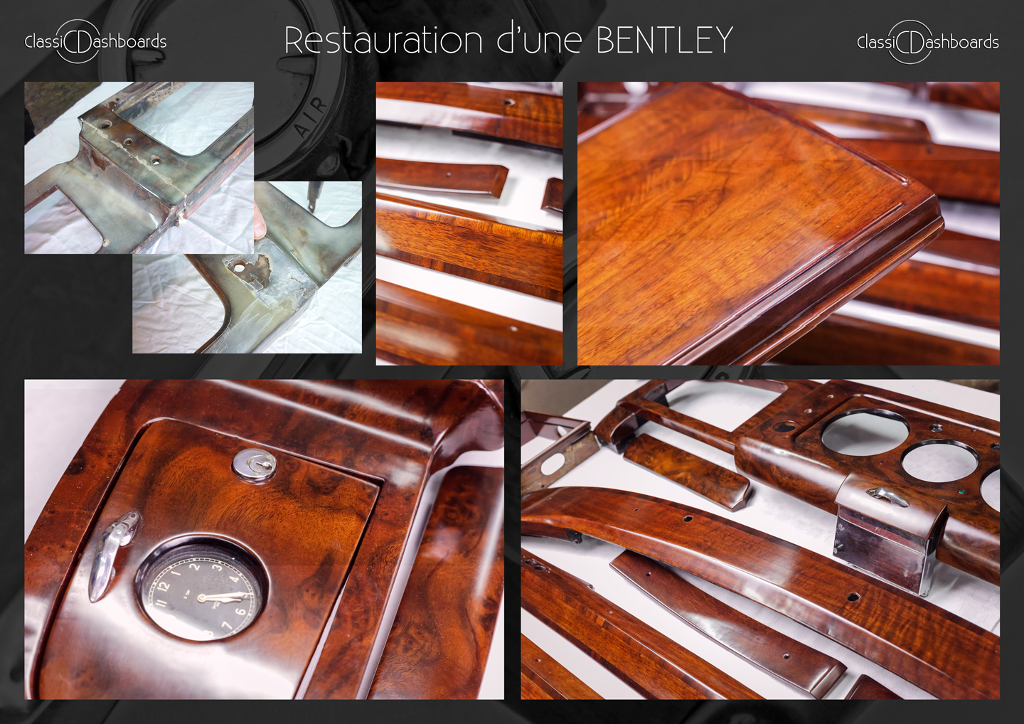 Dashboard and wooden interior trim restoration of a classic Bentley