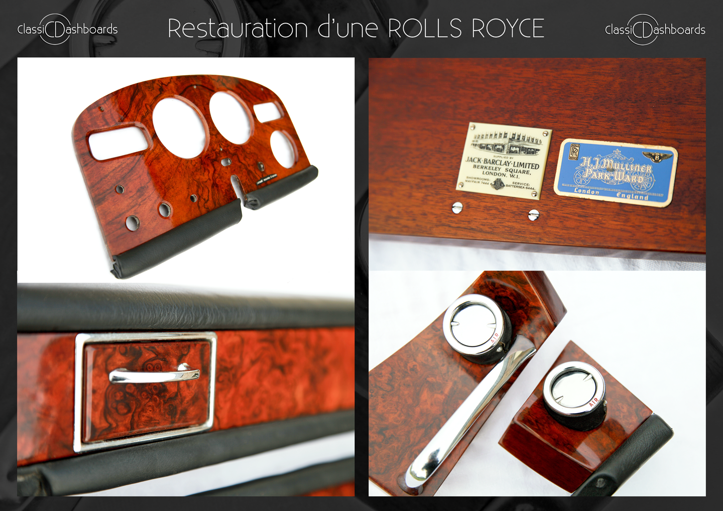 Dashboard and wooden interior trim restoration of a classic Rolls Royce