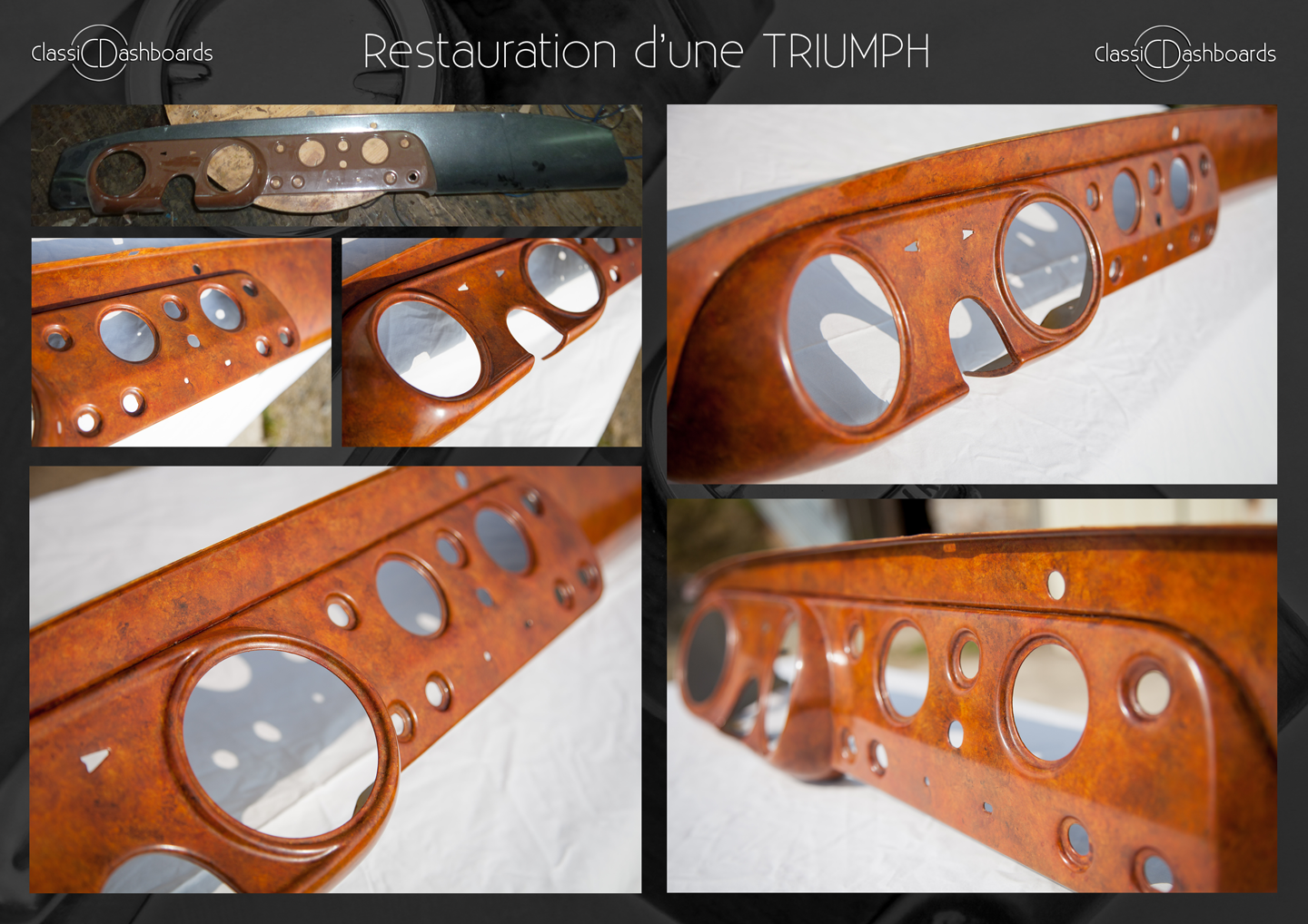 Hand painted wood effect for a Triumph Frog-eyed Sprite dashboard Restoration
